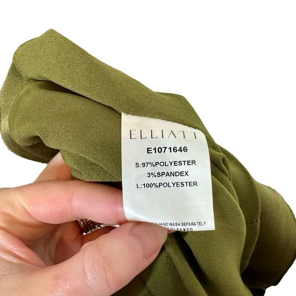 Elliatt Camo Asymmetric Satin Halter Dress in Khaki Green - Picture 13 of 15